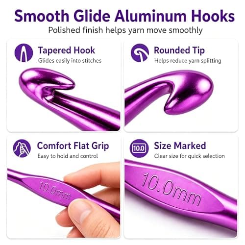Bofoho 14 Sizes Aluminum Crochet Hooks Set 2.0–10.0mm, Colorful Lightweight Metal Crochet Needles for Beginners, Crochet Hook Kit for Yarn Crafts, Scarves, Hats, Blankets & Amigurumi — view 2