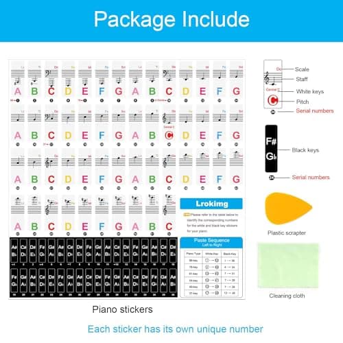Lrokimg 2 Pack Piano Keyboard Stickers for 88/76/61/54/49 Keys, Colorful and Removable Piano Stickers for Beginners, Keyboard Letters Labels, Eye-catching Notes