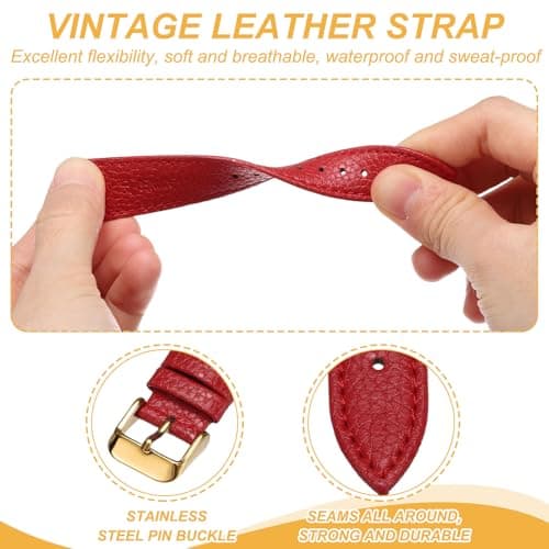 HARFINGTON Leather Watch Band 14mm Vintage Textured Padded Leather Watch Strap Litchi Grain Pattern Replacement Wristband with Stainless Steel Pin Buckle for Men and Women, Pink — view 3