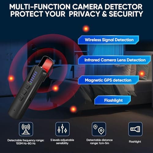 AI Hidden Camera Detector, Anti-Spy Camera Finder RF Signal & WiFi Scanner Hidden Devices Detector for GPS Trackers, 4 Modes for Hotel, Bathroom, Office, Car Travel Security (Black)