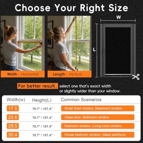 Blackout Window Privacy Film, Removable Window Cover Static Cling, Darkening Light Heat Blocking, Window Tint for Home Garage Bedroom Day Sleep, Black 17.5 Inch * 78.74 Inch — view 5