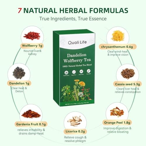 Dandelion Wolfberry Tea - Liver & Kidney Detox Herbal Tea, Summer Cleanse with Chrysanthemum, Wolfberry, Organic Dandelion Root, Cassia Seed, Licorice Chinese Herbal Tea Bag — view 2