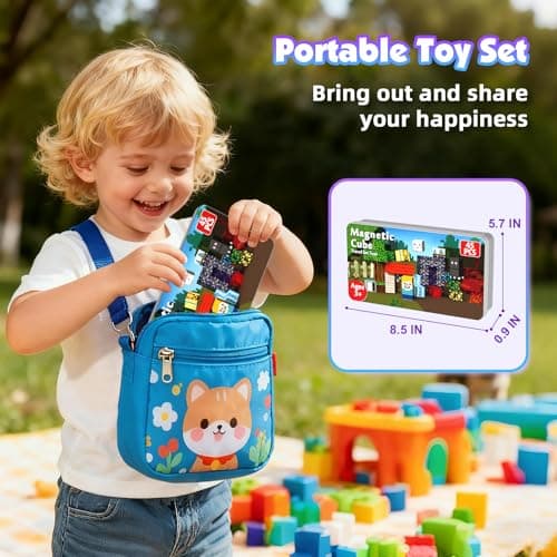 GraceDuck Magnetic Blocks with Iron Box, Obsidian Nether Portal 45 PCS Travel Magnetic Building Blocks, STEM Educational Building Set Construction Toys for Kids Ages 3+, Building Toys — view 4