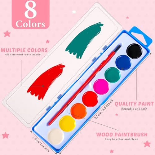 Sabary 12 Pack End of School Year Gift for Student Watercolor Paint Set Bulk with Card and Rope 8 Washable Watercolor Paint with Brush for Last Day of School Classroom Kid Art Party Favor (Round) — view 2
