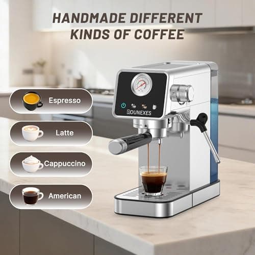 Rounexes 20 Bar Espresso Machine, Semi-Automatic Espresso Machine with Milk Frother, Compact Espresso Coffee Maker For Café-Quality Lattes and Cappuccinos at Home & Office, Brushed Silver — view 4
