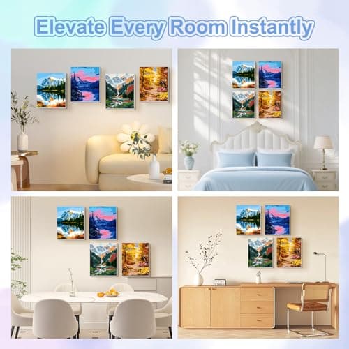 TOSTOG Landscapes 4 Pack Framed Canvas Painting by Numbers Art Kit for Adults and Kids, Beginner Acrylic Painting Supplies with Wooden Frame for Home Wall Decor 20 * 25 cm/8 * 10 in