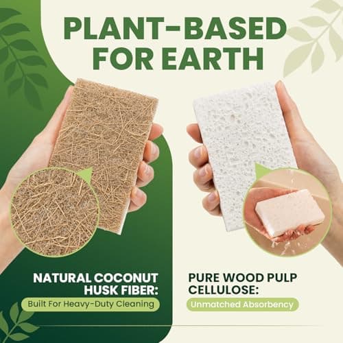Metflavor Kitchen Sponges, 6 Count, Natural Non-Scratch Cellulose Sponge with Coconut Scrubber for Dishes, Biodegradable & Compostable, Non Toxic Cleaning Sponges for Kitchen, Bathroom, Household — view 2