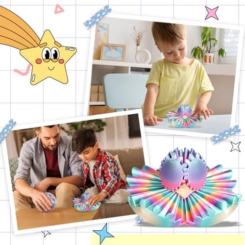 Gear Ball, 3D Printed Gear Sphere Fidget Toy, Sensory Stress Relief Ball for Kids and Adults, ADHD Autism Desk Toy Stocking Stuffer Unique Fun Office White Elephant Gift (Rainbow, 3.15inches)