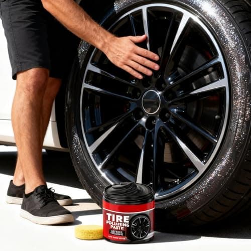 100g Car Tire Shine with Sponge, Auto Tire Polishing Paste, Wheel Shine Tires Polishing Paste, for Cars Collectors Dealers Shops Riders Shows Fleet Managers Weekend Cleaning