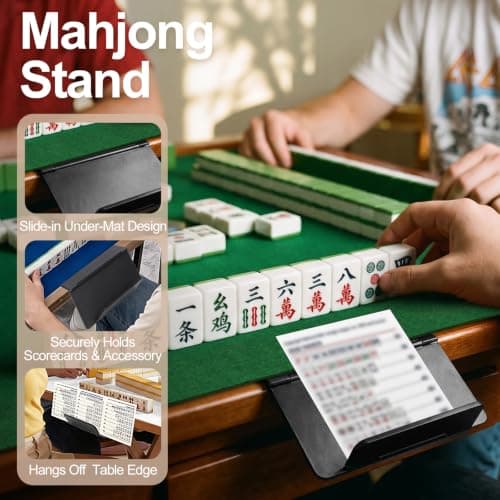 UPABLUNSO Mahjong Card Holder for Table, Under Mat Slide-in Stand for Mah Jongg Cards, Angled Viewing Rack, Foldable Carry Table Accessory, Lightweight 3D Printed Mah Jong Card Holder Black — view 5
