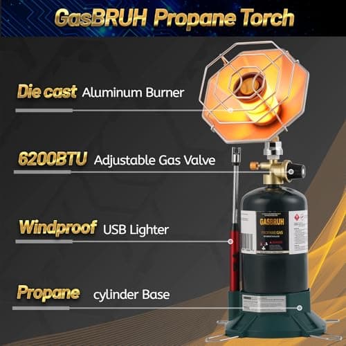 GasBRUH Portable Propane Heater with Windproof Lighter for Outdoor, Camping, Fishing, 6200BTU Outdoor Cordless Gas Heater for Camping,Hunting,Tents(TANK not Included)