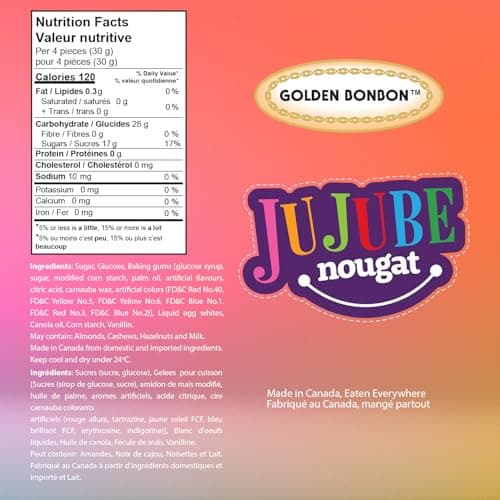 Golden Bonbon Italian Jujube Nougat Candy, Soft and Chewy With Fruity Jelly Beans Original Recipe (12 Oz, Original)