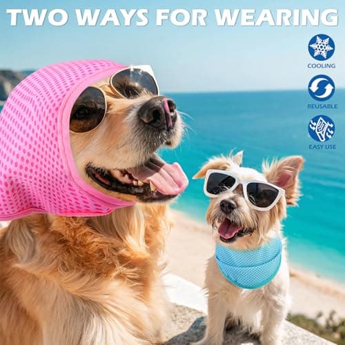 EXPAWLORER Dog Cooling Bandana - 2 Pack Instant Cooling Dog Bandanas, Chill Out Pet Cool Scarf Summer Essentials Ice Neck Cooler Wrap, Prevent Sunstroke for Small Medium Large Dogs, Green Pink M — view 4
