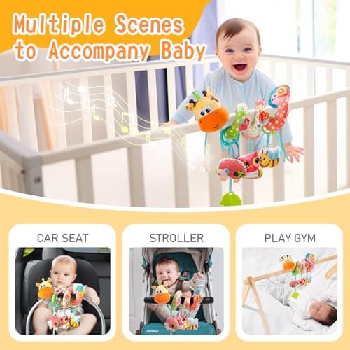 Jollybaby Crib Stroller Car Seat Toys for Baby 0-3-6-9-12 Months, Tummy Time Hanging Sensory Toys for Newborn with Music Box and Teether, Spiral Carseat Toy for Infant Boys Girls Gifts (Yellow) — view 3