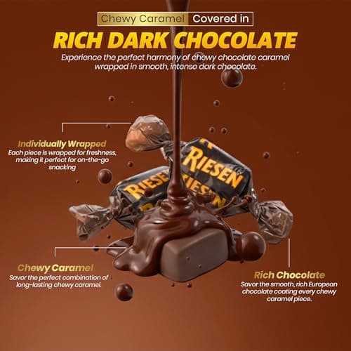 Riesen Dark Chocolate Covered Chewy Caramel Candy - 1 lb Bulk Bag, Individually Wrapped Rich Dark Chocolate Pieces — view 2