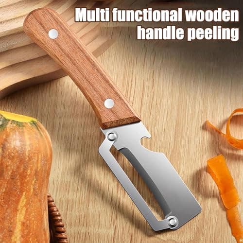 3PCS Zero Snag Wooden Peeler, Zero Snag Wooden Kitchen Tool, Peeler with Bottle Opener, 2-in-1 Multi-Functional Vegetable Peeler for Kitchen, for Fruit Veggie, Includes Bottle Opener