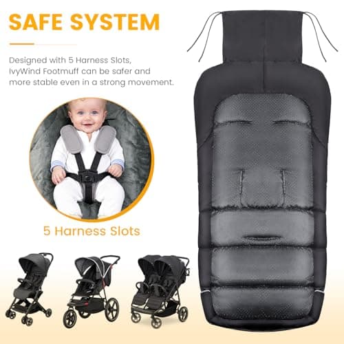 IvyWind Stroller Footmuff Universal, Warm Stroller Cover for Winter, Waterproof Baby Stroller Bunting Bag, Toddler Stroller Winter Sack for Cold Weather, Black — view 4