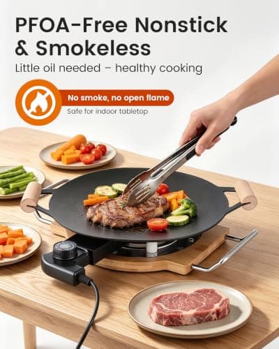 Saenchue 2-in-1 Electric Fondue Pot & Indoor Grill Set, 1200W Nonstick Griddle with Detachable Thermostat, 2.8L Nonstick Fondue Pot for Cheese Chocolate Broth, 8 Forks & Lid Included, for Family Party — view 3
