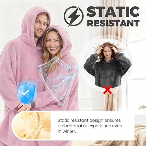 PJGGZ Wearable Blanket Hoodie for Women Men, Fleece Warm Comfy Hooded Sweatshirt with Pockets & Sleeves Cozy Gift for Adult(Pink,Oversize) — view 2