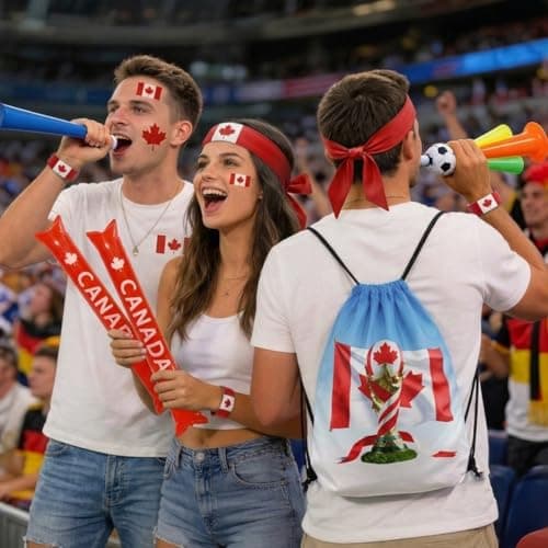 KINFAVOU 2026 World Cup Canada Soccer Fan Gear Set, 7-Piece Drawstring Backpack Decoration & Storage Set for World Cup & Patriotic Holidays
