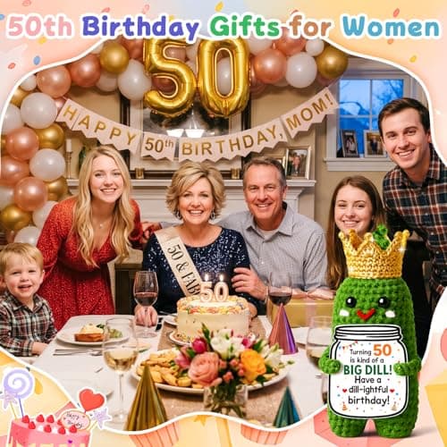 MAMAGIFTREE 50th Birthday Gifts Card for Women Men Him Her -Have a Dill-ightful Birthday! Handmade Crochet Crown Pickle, 50 Year Old Bday Gift for Mom Dad Friend Sister Wife Husband — view 2