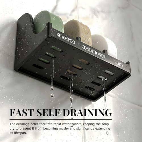 Soap Holder for Shower Wall, 3-Compartment Soap Dish for Shampoo, Conditioner and Body Soap, Fast Draining & Rust-Proof & Heavy Duty, Ultra-Strong Adhesive for Long-Term Bathroom Use & Freestanding — view 2