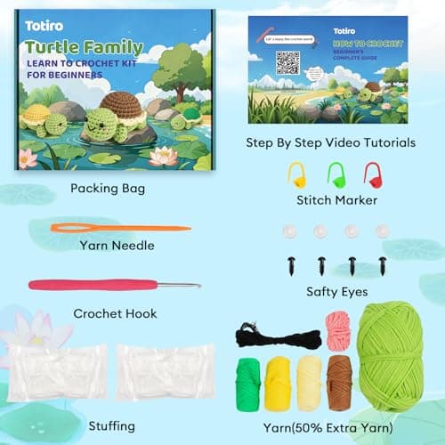 Totiro Crochet Kit for Beginners, Turtle Amigurumi Starter Kit, Easy DIY Craft Set with Step-by-Step Video Tutorials, 3 Pack Animal Crochet Pattern Learning Kit for Teens Adults Birthday Gift — view 3