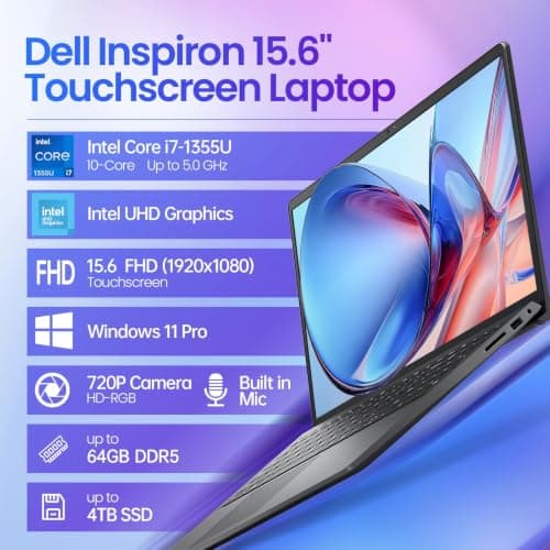 Dell 15 DC15250 Touch Laptop Intel i7-1355U(10-Core) 32GB DDR5 RAM 1TB SSD