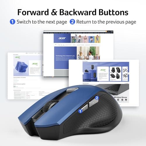 Acer Wireless Mouse for Laptop, 2.4GHz Computer Mouse 3 Adjustable DPI Office Cordless USB Mice with USBA Receiver, 6 Buttons, 1600 DPI, Medium to Large Sized Hands (Blue) — view 3