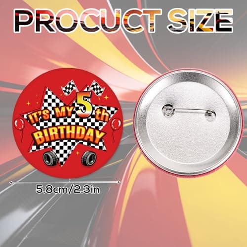 Racing Car Happy Birthday Pin, 2.3in/5.8cm It’s My Birthday Badge Pin Button Brooch Racing Decorations for Race Car Theme Party Celebration Decor (Number 5)