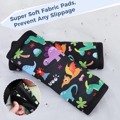 COOLBEBE Car Seat Straps Shoulder Pads for Baby Kids, Super Soft Seat Belt Covers for All Car Seats/Pushchair/Stroller/High Chair, Dinosaur Style, Polyester Material — view 5