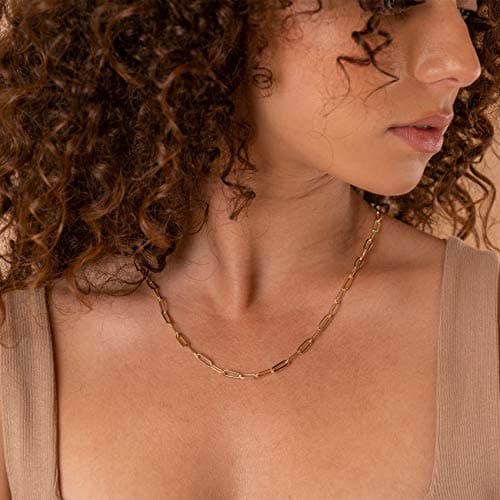 PAVOI Womens 14K Gold Plated ‚Äì Yellow Gold Paperclip Chain Adjustable Necklace