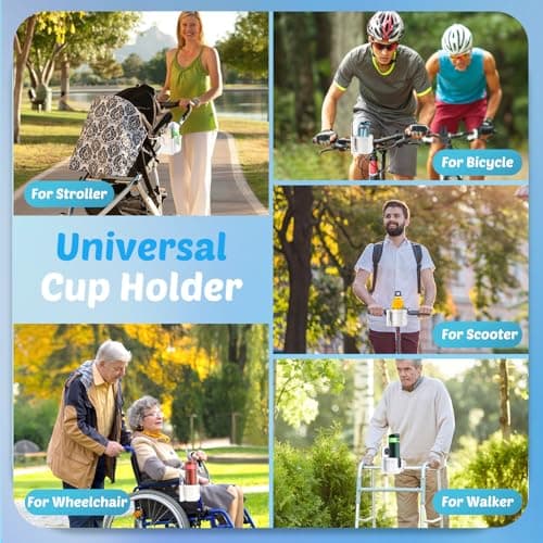 Stroller Cup Holder with Phone Holder, Guiseapue Cup Holder for Walker, Wheelchair/Bike/Rollator/Scooter Stroller Accessories for Uppababy, Nuna, Doona,Baby Travel Essential - White — view 5