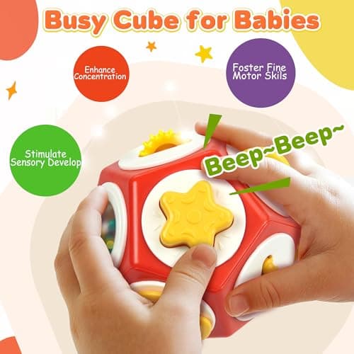 Chilvil Busy Cube Busy Board for 1 Year Old, Montessori Sensory Toys Airplane Car Travel Activities for 12-18 Month Boy Girl Gifts Valentine Day's Gifts for Baby Toddler Easter Basket Stuffer Gift