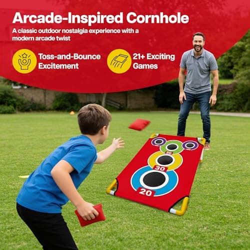 Cornhole Board Set with 21+ Games, Carrying Case and 8 Bean Bags - Arcade Style Corn Hole Games for Adults and Kids, Portable Outdoor Yard Game for Family, Beach, Camping and Parties, 24x36