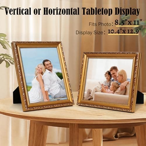 MIEVU 8.5×11 Picture Frame Gold - Picture Frames for Wall Hanging And Tabletop Display, Ornate Photo Frame for Poster,Vintage Frames,with Durable Plexiglass — view 5