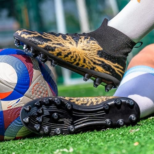 HRJR Kids Soccer Cleats Boys Turf Athletic Outdoor Football Shoes Black 4