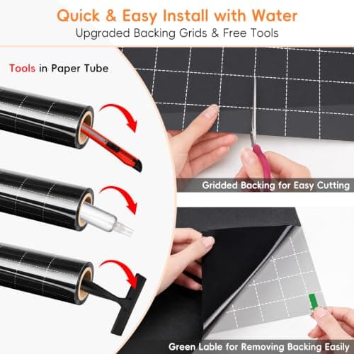 Blackout Window Privacy Film, Removable Window Cover Static Cling, Darkening Light Heat Blocking, Window Tint for Home Garage Bedroom Day Sleep, Black 17.5 Inch * 78.74 Inch — view 4