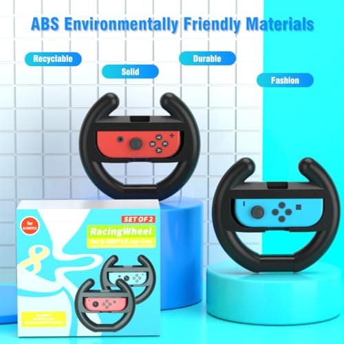 PURBHE Switch Steering Wheel for Nintendo Switch, Racing Wheel to Play Mario Kart 8 Deluxe Compatible with JoyCon, Nintendo Switch 1 Accessories Gift for Mario Kart - 2 Pack Switch Wheels — view 3