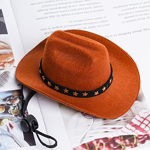 choyaxo Pet Cowboy Costume Cosplay Cap Halloween Costumes for Dogs Cat Pet Party Decoration Mini Cowboy Hat (Brown, Medium) — view 3