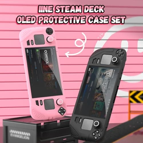 IINE Protective Case for Steam Desk OLED, Steamdesk OLED Silicone Cover Case, 9-in-1 Protective Silicone Shell with Anti-Scratch Cover Protector, Game Accessories Set,Pink