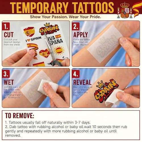 Vaollousia Temporary Tattoos Spain Flag forWorld Cup 2026, National Country Flag Tattoo Stickers, Soccer Fan Party Face Body Tattoo, Waterproof Football Fan Accessories for Adult Kid Cheek Arm Hand — view 2
