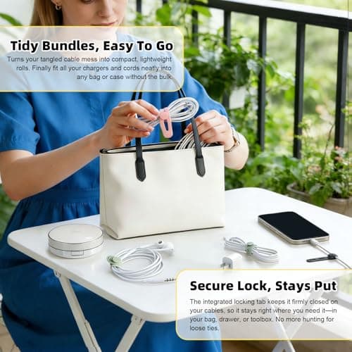 28Pcs Silicone Cable Ties Reusable, Multipurpose Cable Management Organizer, Adjustable Fastening Cable Straps with Locking Buckles, High Elasticity Cord Organizer, Travel Essentials(2 Sizes, 7Colors) — view 5
