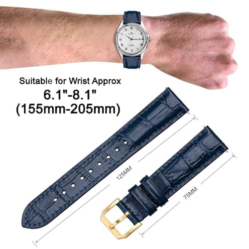 ANNEFIT Quick Release Watch Band, Embossed Alligator Grain Leather Watch Strap with Gold Buckle, Replacement Bands Width 16mm (Blue) — view 3