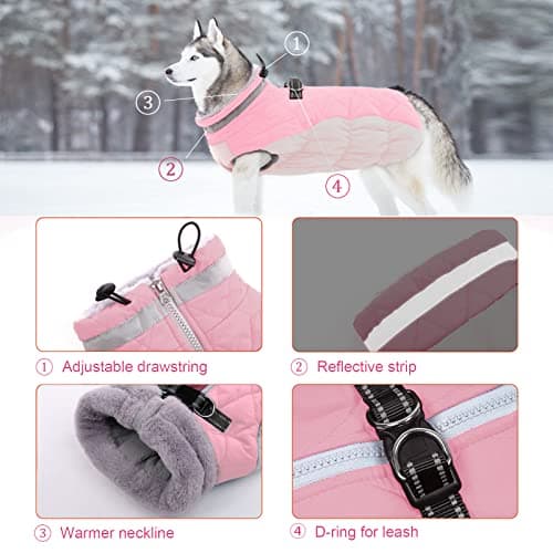 Lelepet Dog Coat Warm Dog Winter Coat Waterproof Dogs Jacket with Harness Built in Reflective Pet Fleece Vest Zip-Up Cold Weather Coats for Small Dogs Turtleneck & Windproof Coats Yorkie Pink S — view 2