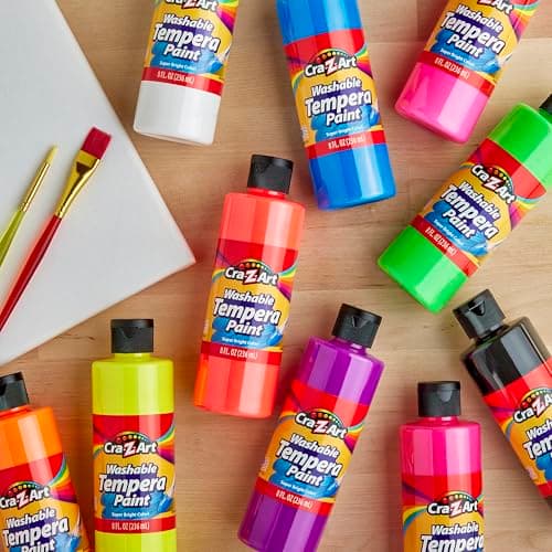 Cra-Z-Art POP! Neon Washable Tempera Paint For Kids Bulk Pack 10ct, Assorted Fluorescent Colors Tempera Paint Set 8oz each bottle, Back To School Teachers Supplies — view 2