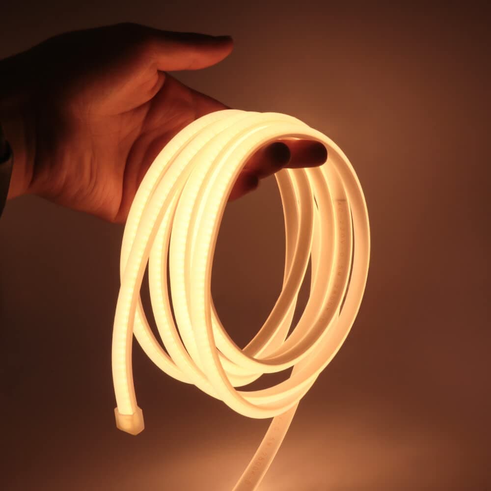 Flexible COB Neon Light Strip, 220V LED Strip 288 LEDs/m, Cut to 50cm, IP65 Waterproof Modified Silica Gel Rope Light with UK Plug Power Supply (1m, Warm White)