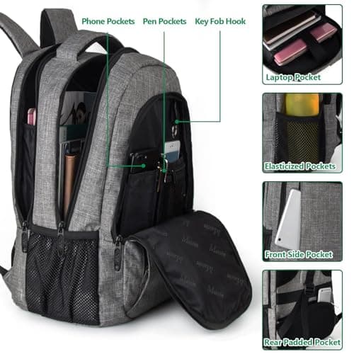 MATEIN Travel Laptop Backpack, Business Anti Theft Slim Sturdy Laptops Backpack Personal Item Bag, Water Resistant College School Computer Bag Gift for Men & Women Fits 15.6 Inch Notebook, Grey — view 4