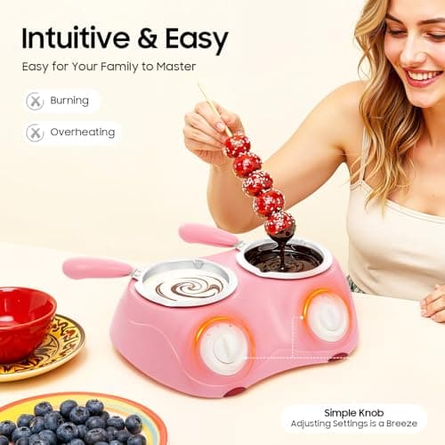 Dual Chocolate Melting Pot, Electric Melting Candy Chocolate Pot with DIY Accessories, Chocolate Fondue Candy Melter Set with Temperature Control, Butter Cheese Melting Furnace for Dessert Lovers — view 4