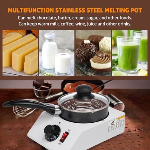 WICHEMI Chocolate Melting Pot Chocolate Tempering Machine Commercial Electric Chocolate Melter Fondue Pot for Chocolate, Butter, Cheese, Cream, Candy, Milk, Coffee, Desserts (Single Pot) — view 3